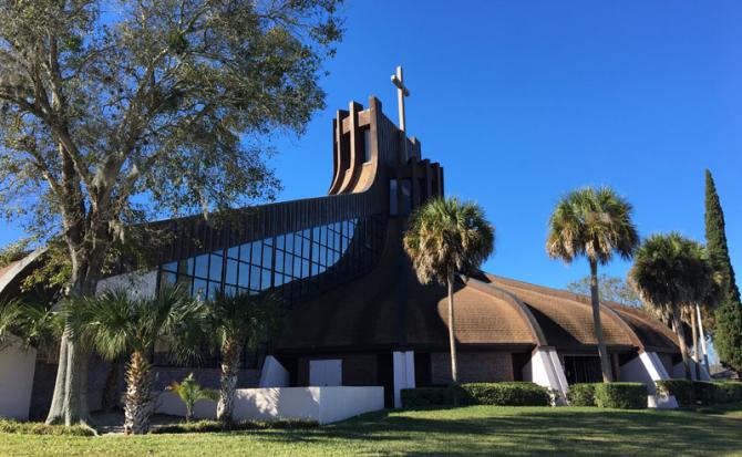 banner Saint Michael the Archangel Catholic Church, Hudson, Florida.